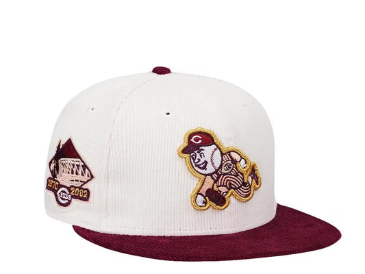 CINCINNATI REDS — RIVERFRONT STADIUM — CREAM MERLOT TWO TONE CORDUROY