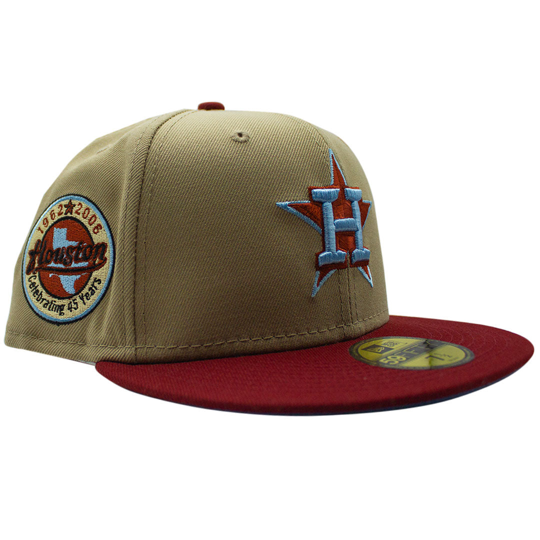 NEW ERA 59FIFTY HOUSTON ASTROS 45TH ANNIVERSARY PATCH HAT - TAN BROWN, BABY BLUE & RED