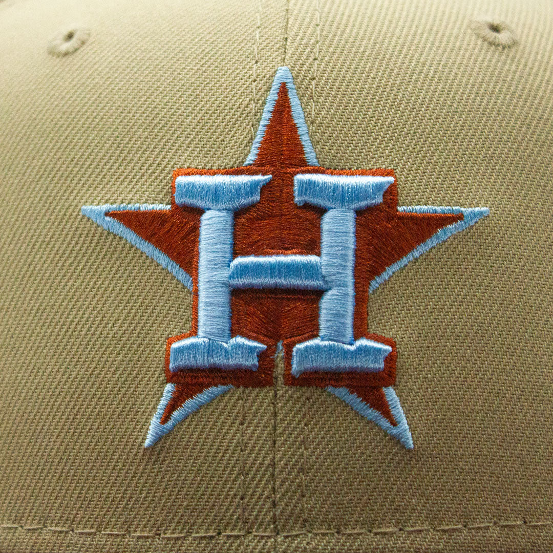 NEW ERA 59FIFTY HOUSTON ASTROS 45TH ANNIVERSARY PATCH HAT - TAN BROWN, BABY BLUE & RED