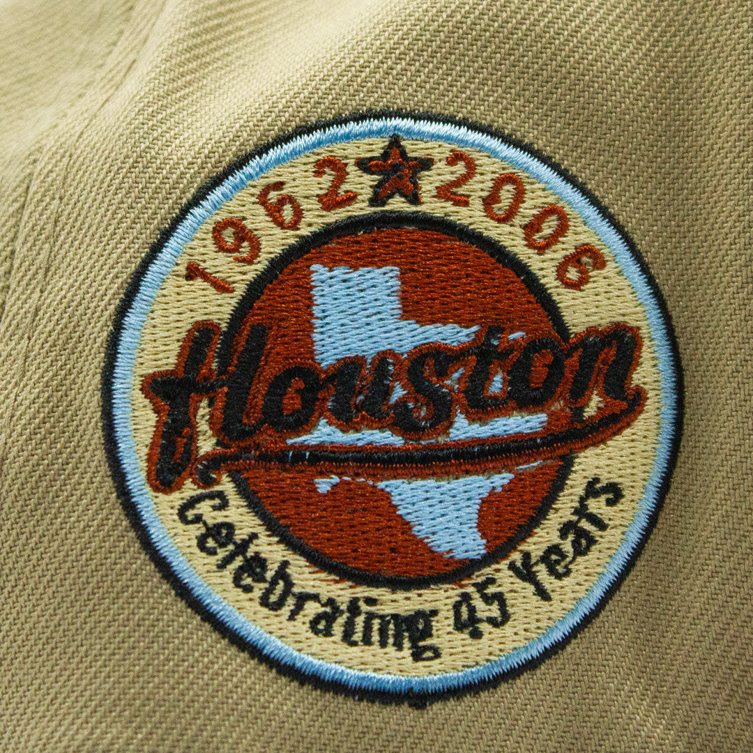 NEW ERA 59FIFTY HOUSTON ASTROS 45TH ANNIVERSARY PATCH HAT - TAN BROWN, BABY BLUE & RED